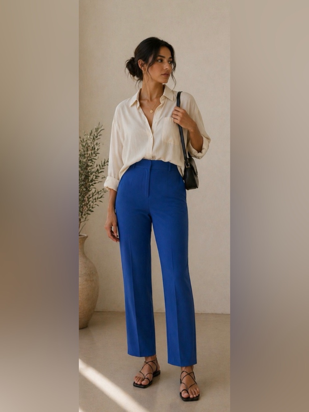Women's High-Waist straight Leg Pants in  Blue